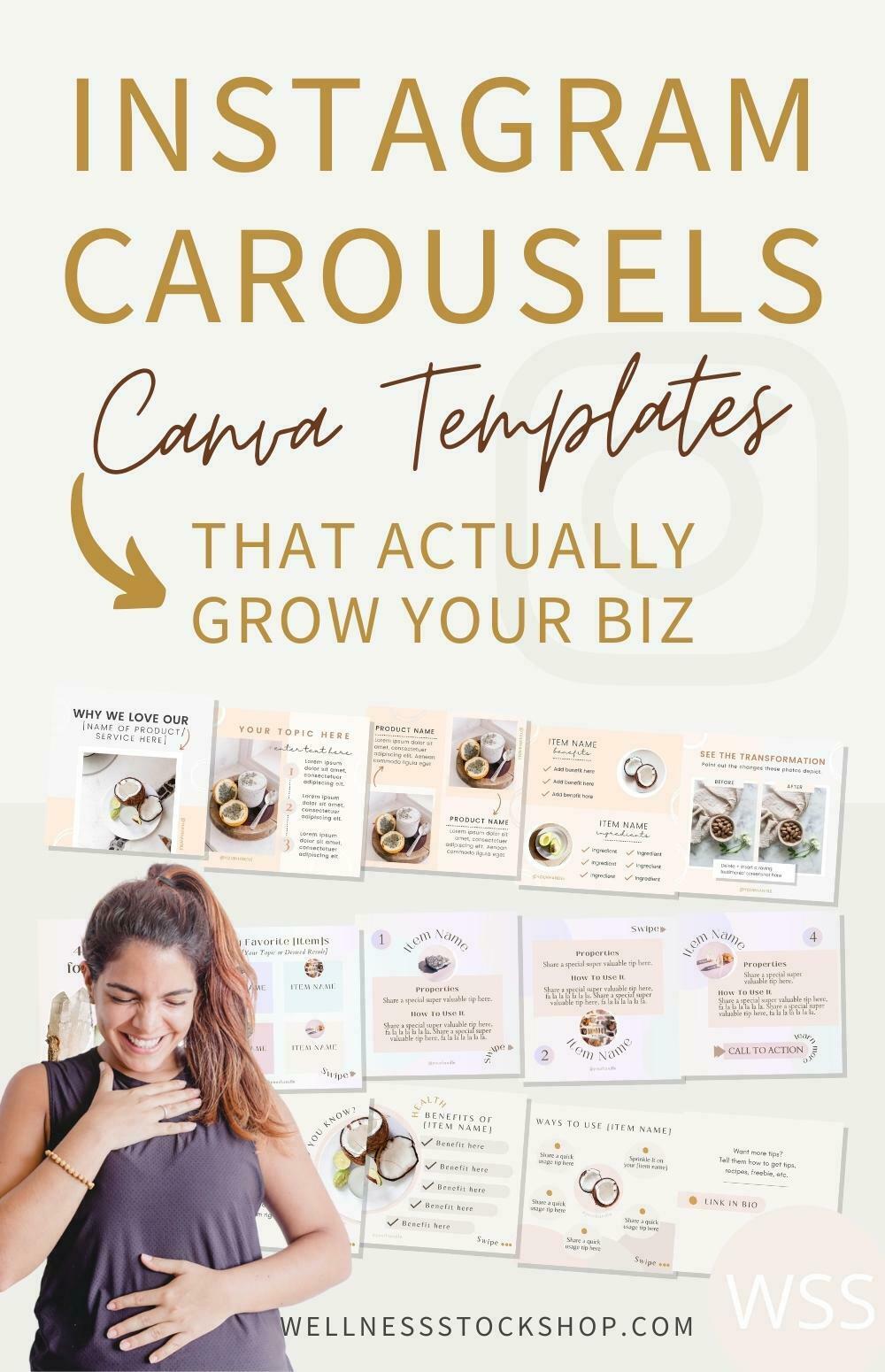 These Instagram carousel Canva templates designed for women business owners