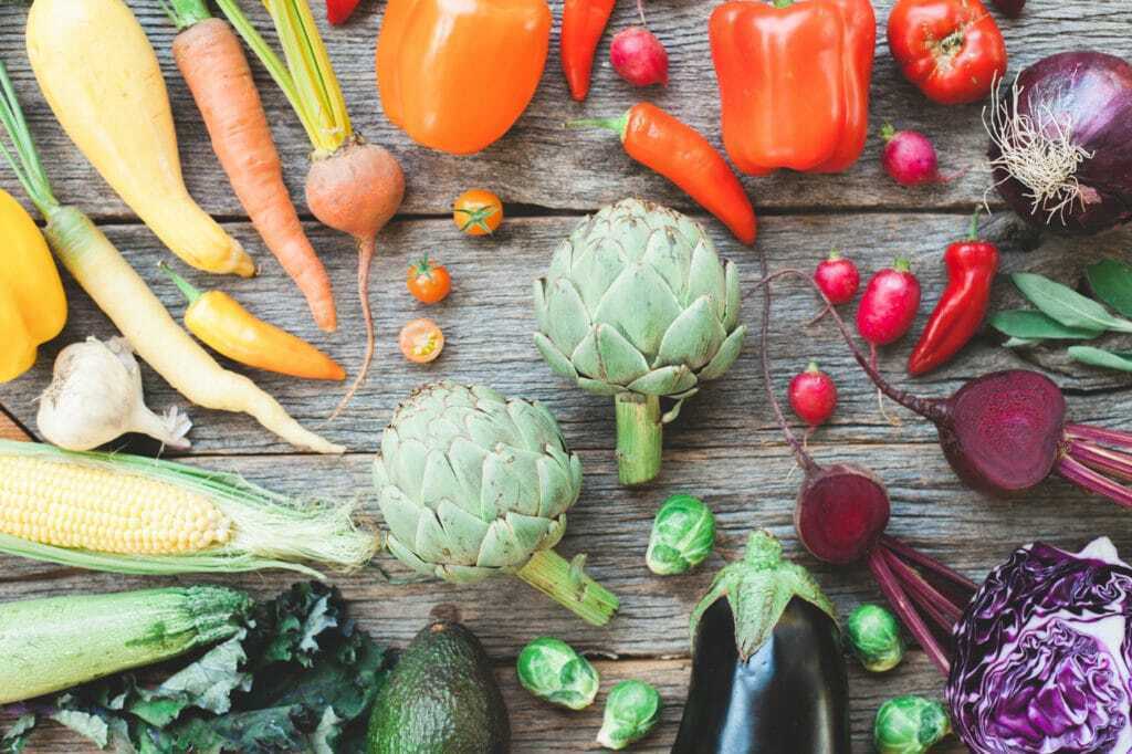 organic rainbow vegetable farm to table photos